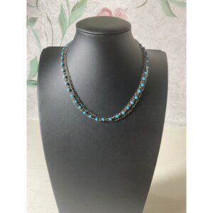 Turquoise Colored Beaded Double-Strand Chain Necklace Adjustable
